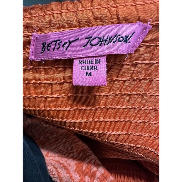 Betsey Johnson Orange Red Palms of Paradise Smocked Maxi Dress Size M Ruffle - Picture 7 of 8